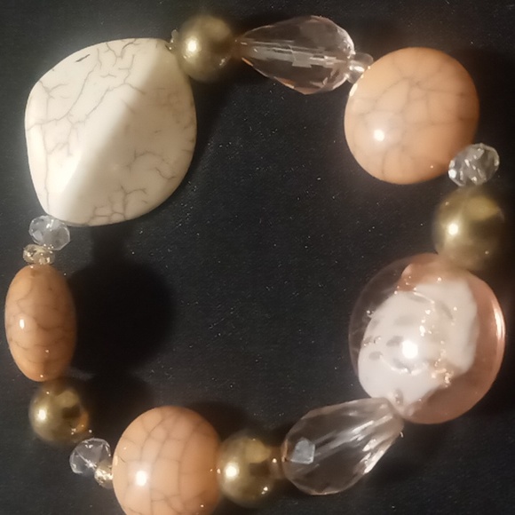 Expandable beaded bracelet & toggle clasp faux stone glass beads - Picture 2 of 8